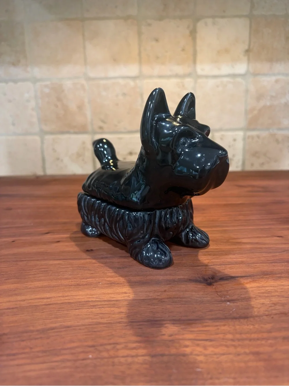 Vintage Black Ceramic Scottie Dog Trinket Box